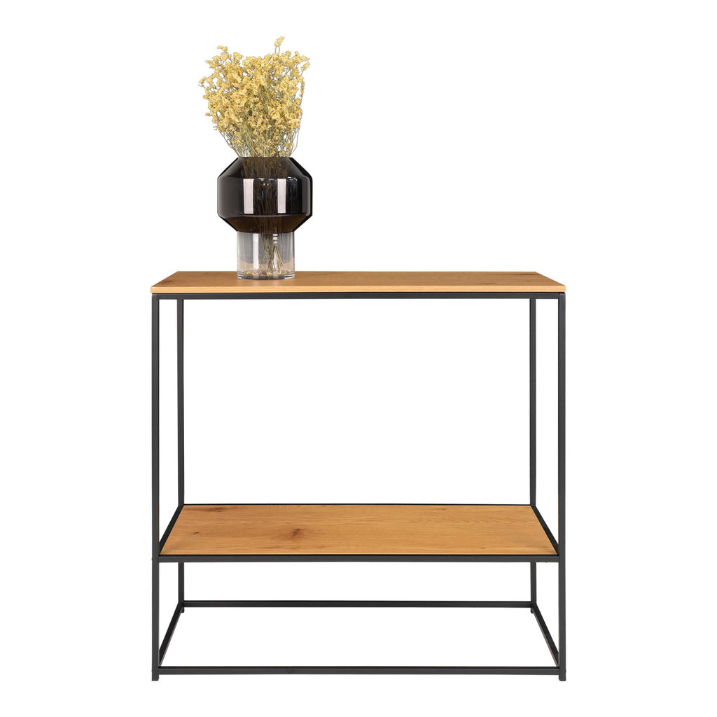 Vita Console Table - Console table with black frame and two oaklook shelves 80x36x80 cm